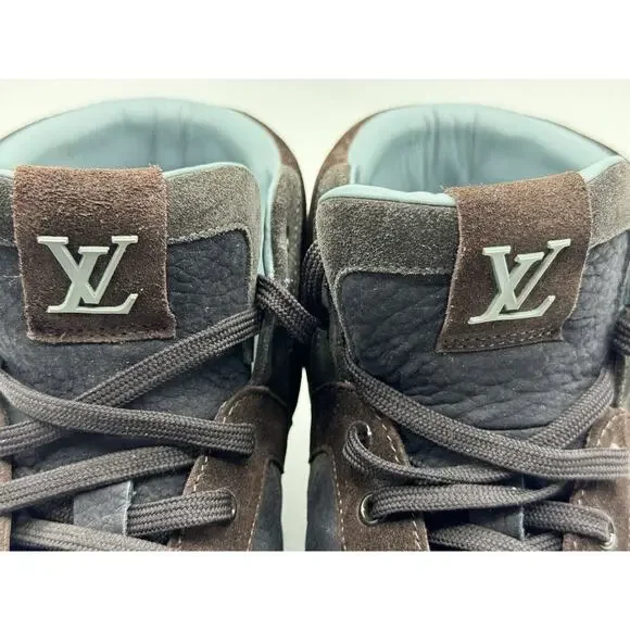 RARE!!! LOUIS VUITTON Tribe Blue Brown Suede Nubuck High Top Sneakers Sz LV 6.5